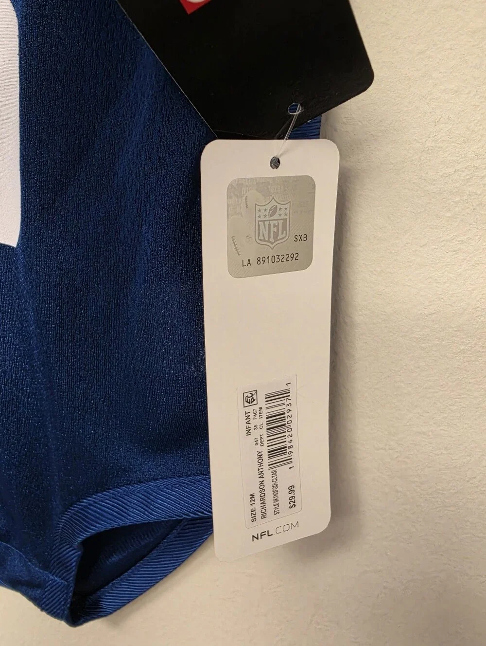 NFL Indianapolis Colts Richardson 5 One Piece Bodysuit Jersey Blue White 12 M